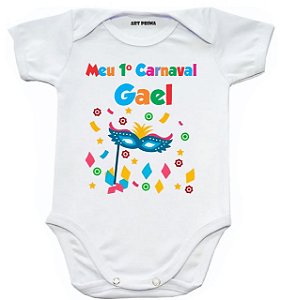 Roupa de Bebê Body Personalizado Meu Primeiro Carnaval Promoção