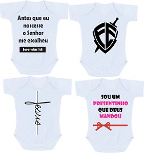 Kit 4 Body Bebê Personalizado Com Frases Evangélicas Gospel