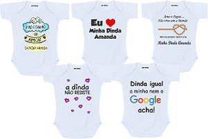 Kit 5 Body De Bebe Personalizado Frases Divertidas Dinda Ama