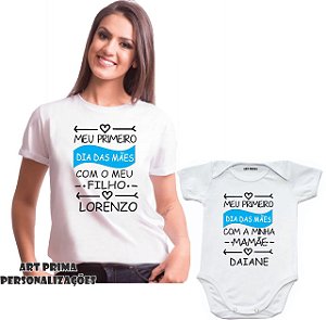 Kit Mamãe E Filha Meu Primeiro Dia Das Mães Camiseta E Body  Bory Menino Promoção