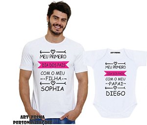 Kit Papai E Filha Meu Primeiro Dia Dos Pais Camiseta E Body Bory Menina Promoção