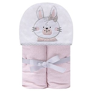 Toalha De Banho Felpuda Papi Friends Forrada Com Capuz Bordado - Coelhinha Nina