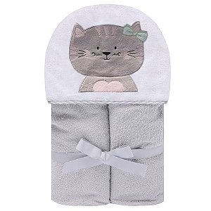 Toalha De Banho Felpuda Papi Friends Forrada Com Capuz Bordado - Gatinha Miau