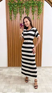 Vestido Liz, listrado, longo e casual