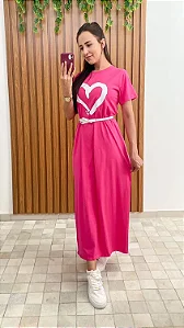 Vestido Midi Pink em algodão com abertura nas laterais