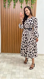 Vestido Midi estampado com manga bufante