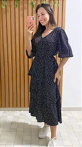 Vestido Poá preto com branco