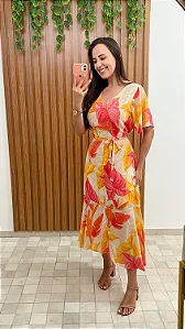 Vestido de crepe com estampa tropical