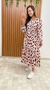 Vestido estampado Cow print com estampa com fundo claro e marrom