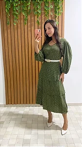 Vestido poá verde militar