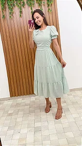 Vestido verde em tule com algodão, com pala cintura, com lastex