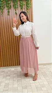 Saia Rosa em tule com lastex na cintura
