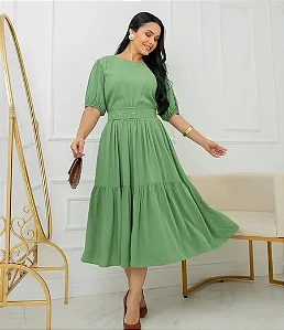 Vestido verde Midi com Cinto