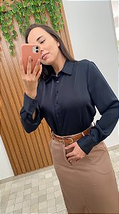 Camisa Social Preta Cetim