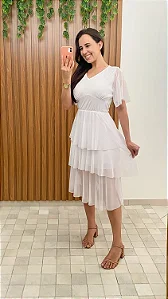 Vestido Branco em Tule com camadas