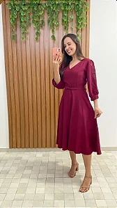 Vestido Midi Vinho Evasê