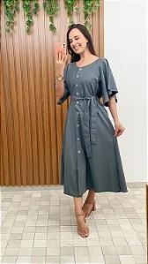 Vestido em Courino cinza com botões