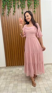 Vestido Rosa com mangas Bufantes/princesa, e Saia 3 Marias