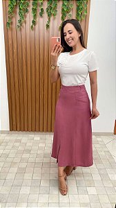 Saia midi cor rosa antigo ou rose