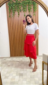 Saia vermelha midi em camadas
