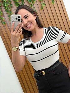 Blusa de tricô canelado branca