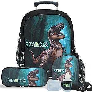 Kit Mochila Com Rodinhas Dinossauro Rex Tamanho G - Vou Leve
