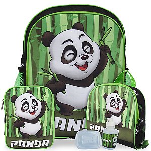 Kit Mochila Escolar Infantil Panda Tam G