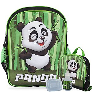 Mochila Escolar de costas e Lancheira Panda