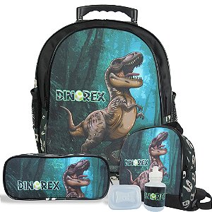 Kit Escolar Mochila Infantil de Rodinhas Tam M Dino-Rex