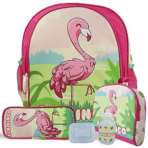 Kit Escolar Mochila Infantil de Costas Tam M Flamingo