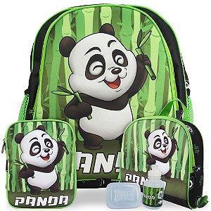 Kit Mochila Escolar Infantil Panda Costas Tam M