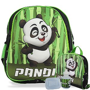 Mochila Escolar de Costas Tam M e Lancheira Panda