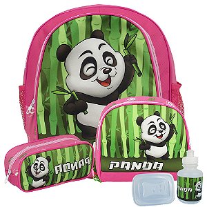 Kit Escolar Mochila Infantil de Costas Tam M Panda