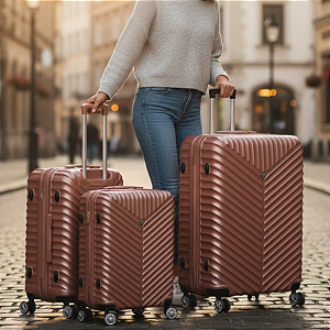 Kit de Malas Premium com Rodinhas 360º e Segredo Embutido - Vou Leve