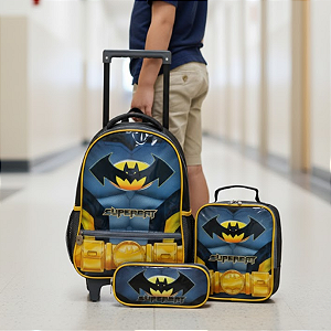 Kit Mochila Rodinhas Super Bat Com Lancheira Estojo - Seanite