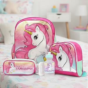 Kit Mochila Costas Unicórnio Fantasy Tamanho G - Vou Leve