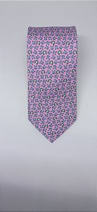 Gravata rosa italíana de bichinhos pura seda - vs alfaiataria