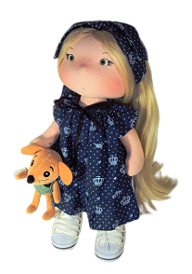 Boneca de Pano Articulada Flora com Mascotinho e 42cm de altura