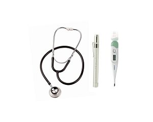 Kit Simples Estetoscópio Termômetro e Caneta Lanterna LED
