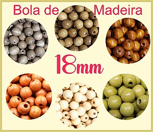 Bola de Madeira (Missanga, Miçanga, Entremeio, bola macramê) - 18mm - Pacote com 10 unidades da mesma cor