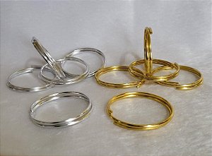 Argola de Alumínio para Chaveiros e porta guardanapo  40mm diâmetro - Duas Voltas - Cores: Prateado  ou Dourado chapada -  (Pacote com 05 Unidades)