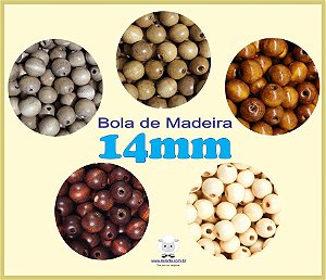 Bola de Madeira (Missanga, Miçanga, Entremeio, bola macramê) - 14mm - Pacote com 20 unidades da mesma cor