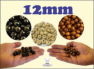 Bola de Madeira (Missanga, Miçanga, Entremeio, bola macramê) - 12mm - Pacote com 30 unidades da mesma cor