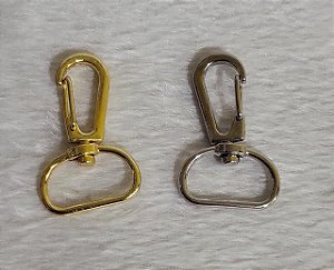 Mosquetão de metal - 4x2,5cm - Dourado ou prateado (níquel) - Venda por Unidade -