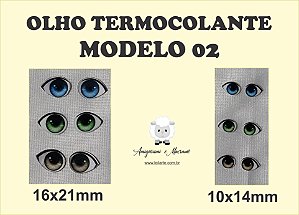 Olho Termocolante - Mod. 02 - 16x21mm e 10x14mm- Cores Marrom, Azul e Verde - Embalagem com 05 pares da mesma cor e tamanho