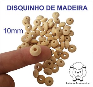 Disquinho de Madeira 10mm - Cor Marfim - Entremeio, Missanga, Miçanga, passante - Embalagem com 15 gramas
