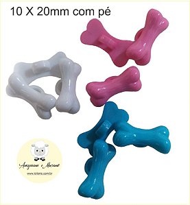 Botão infantil Osso Branco com pé - 10mm x 20mm - pcte com 3 unidades