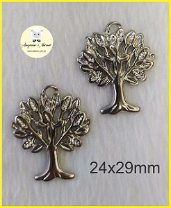 Pingente Árvore da Vida metal (ferro Zamac) - Prata/Níquel -  24mm x 29mm - Embalagem com 2 unidades