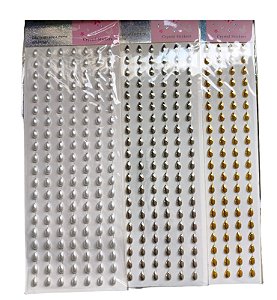 Sticker - Cartela Adesiva - Autocolantes - Gota ou arroz - Dourada - Tam: 6 mm *cartela com 140 unidades 7 fileiras de 20 unidades*