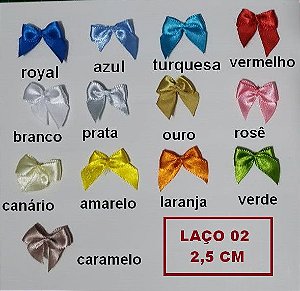 Laço Largo - nº 02 - 25 mm - (Pacote com 10 laços) - Cores na descrição.